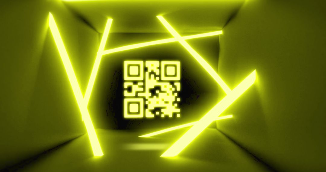 Abstract Green Glowing QR Code with Neon Lines