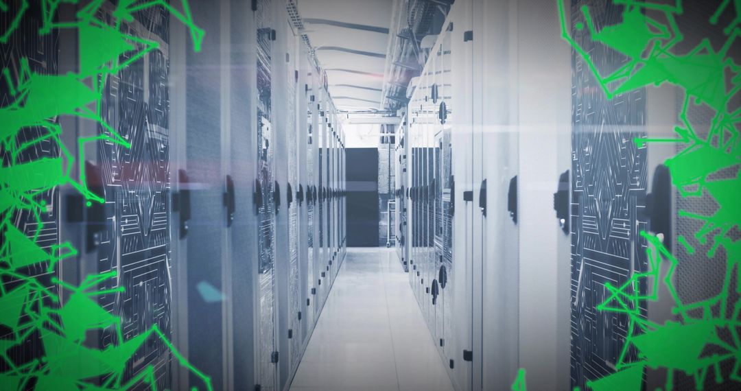 Modern Data Center Aisle with Advanced Network Infrastructure