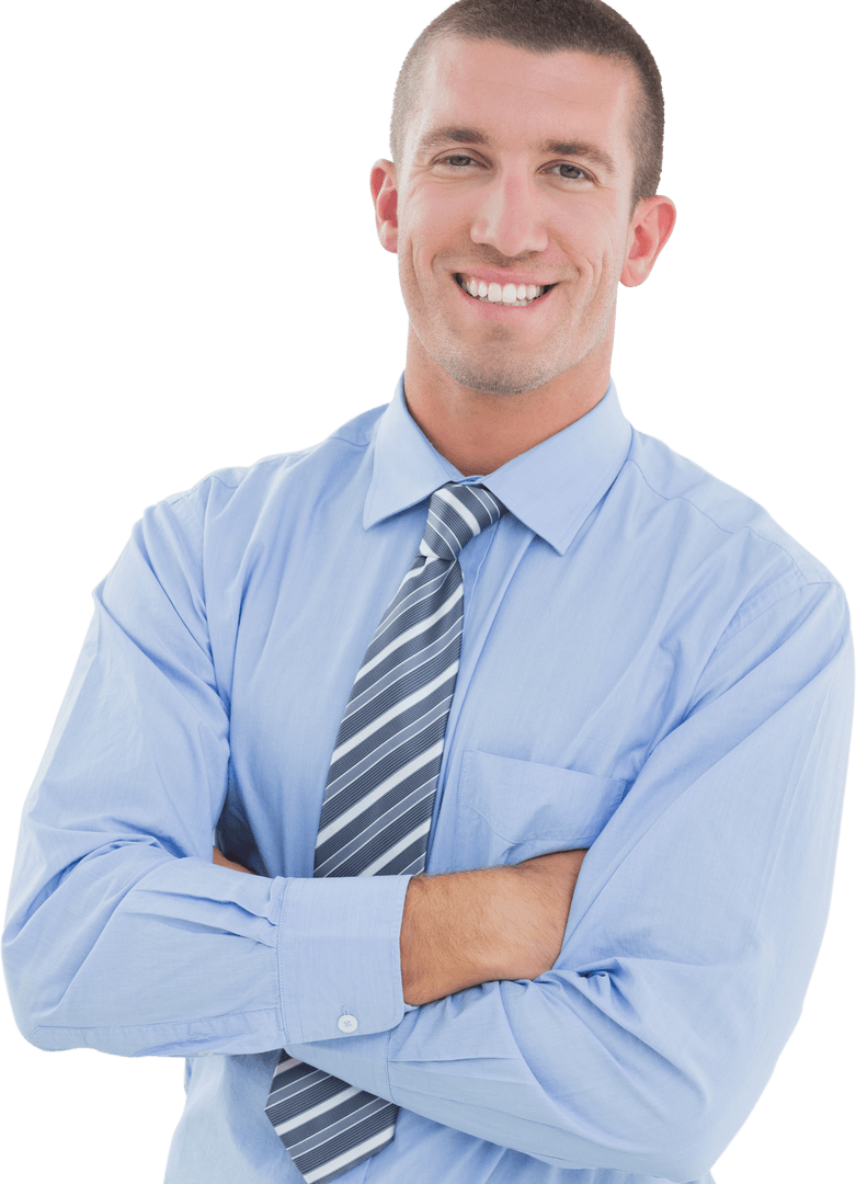 Smiling Businessman with Arms Crossed on Transparent Background