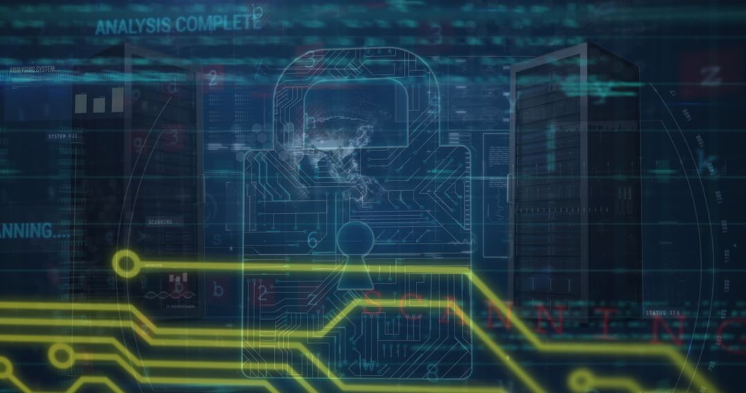 Cybersecurity Concept with Data Networks and Digital Lock