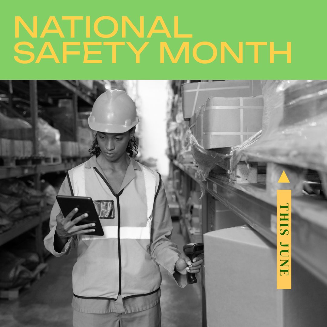 National Safety Month: Warehouse Worker Using Digital Tablet for Inventory - Download Free Stock Templates Pikwizard.com