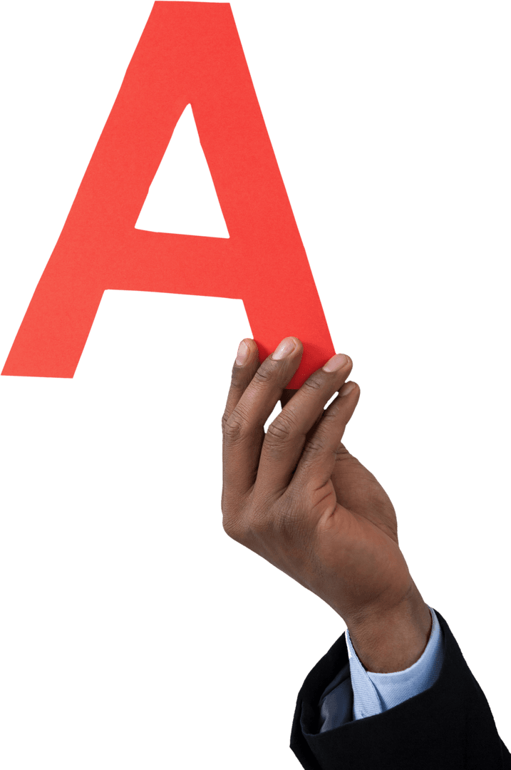 Transparent Hand Holding Red Letter A for Education Design