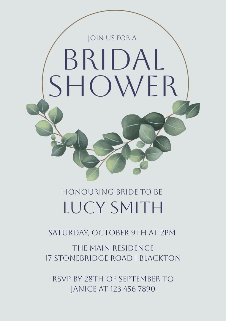 Elegant Bridal Shower Invitation With Eucalyptus Leaves - Download Free Stock Templates Pikwizard.com