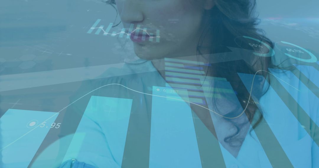 Businesswoman Analyzing Data with Abstract Overlays