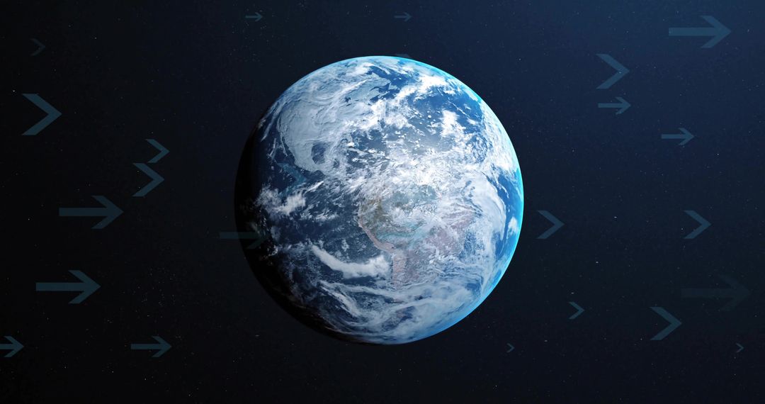 Planet Earth Floating in Space with Digital Overlay Arrows