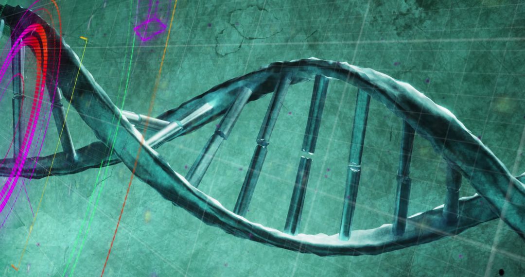 Futuristic DNA Strand with Digital Interface Elements