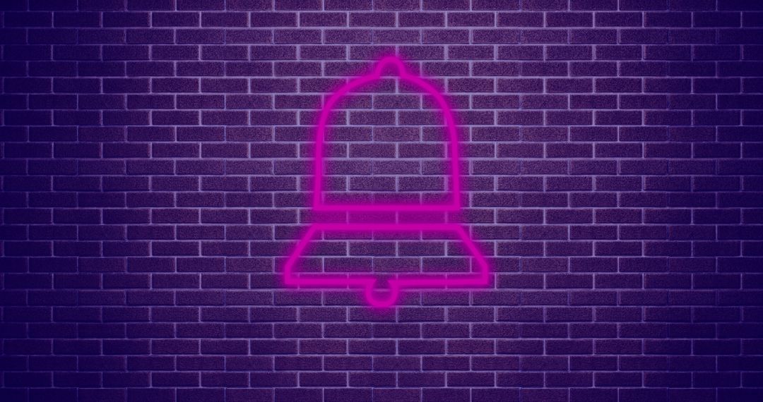 Pink Neon Bell Icon on Purple Brick Wall - Free Images, Stock Photos and Pictures on Pikwizard.com