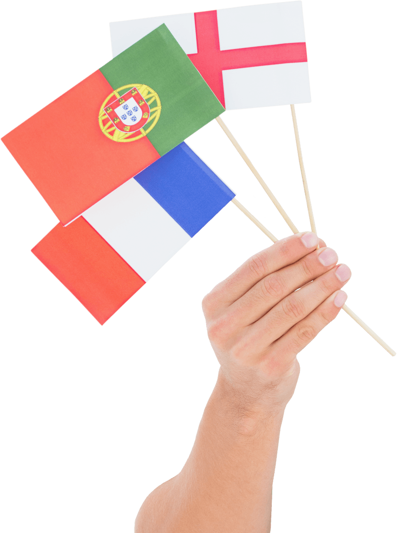 Hand Holding Diverse National Flags with Transparent Background