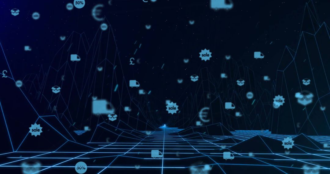 Futuristic Global Network with Data and Commerce Icons