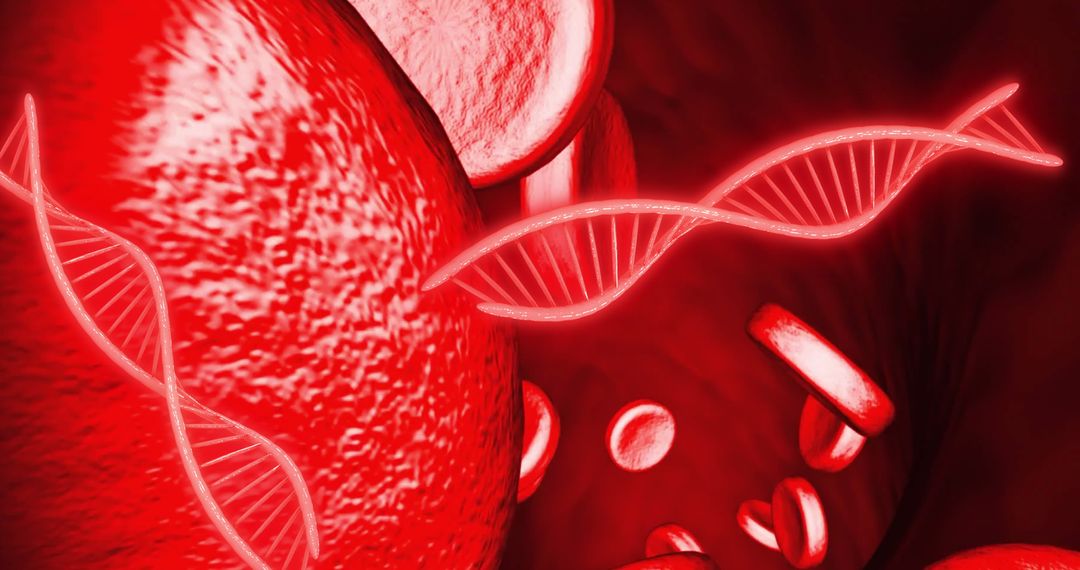 DNA Strands and Blood Cells in Vivid Digital Interface