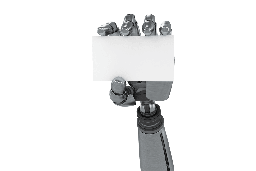 Robotic Hand Holding Blank Business Card on Transparent Background