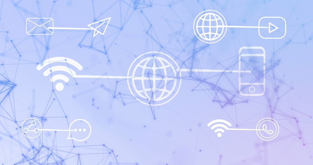 Digital Network with Technology Icons on Violet Background