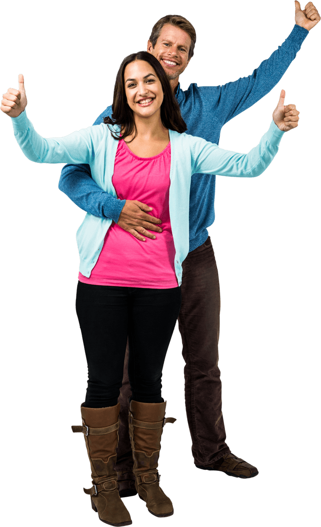 Cheerful Couple Giving Thumbs Up on Transparent Background