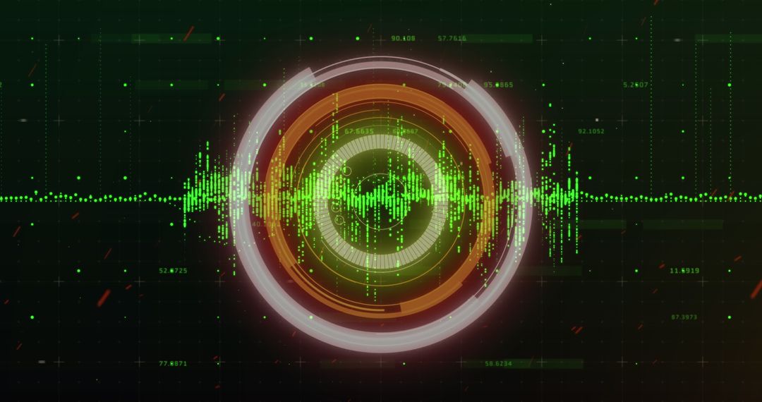 Neon Circular Scanner with Digital Data Wave