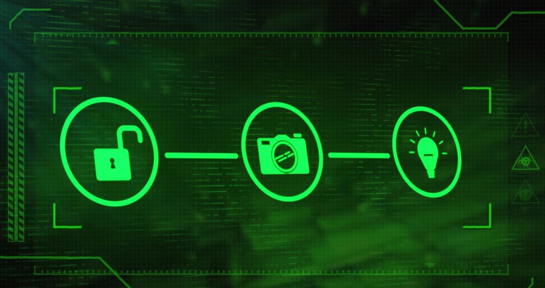 Digital Interface with Lock, Camera, Light Bulb Icons