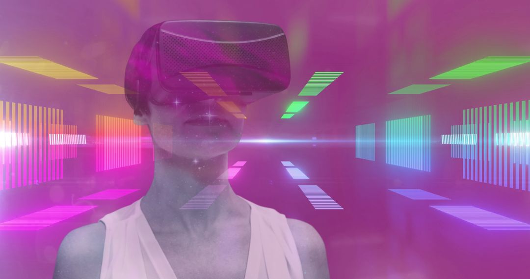 Futuristic Woman Immersed in Virtual Reality with Neon Lights