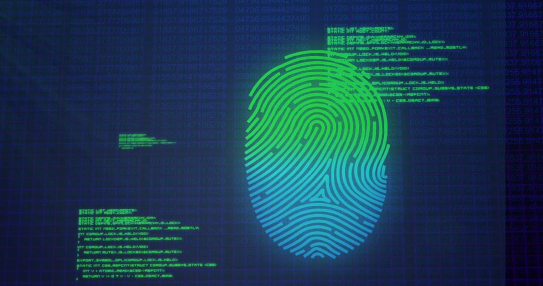 Digital Fingerprint with Data Streams on Blue Background