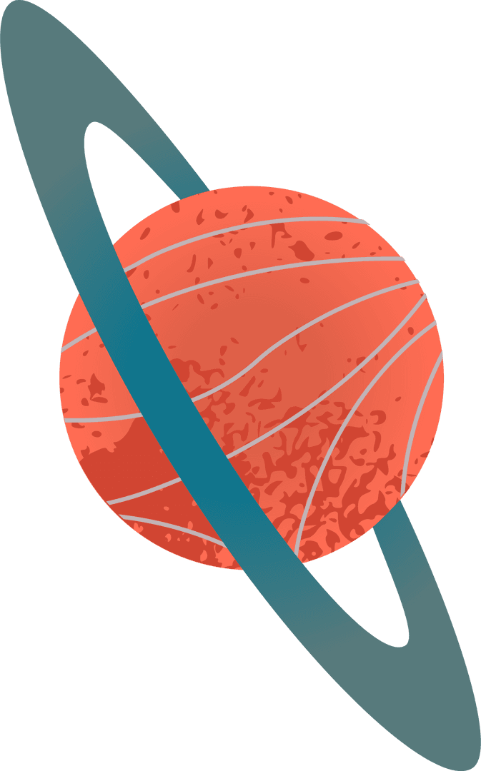 Transparent Abstract Red-Orange Planet with Teal-Blue Ring in Space