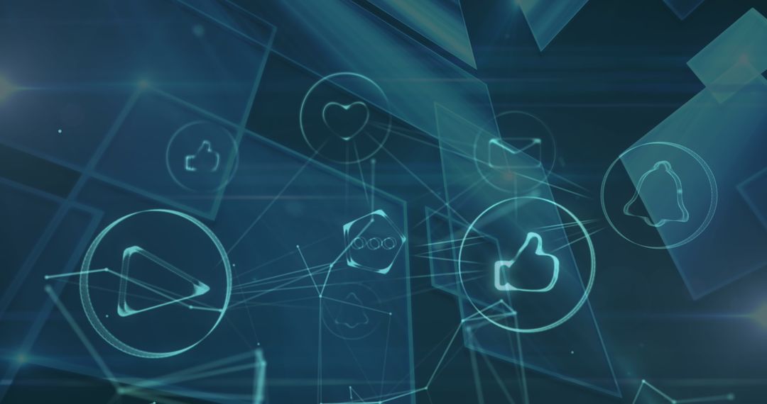 Digital Network of Social Media Icons with Virtual Connections