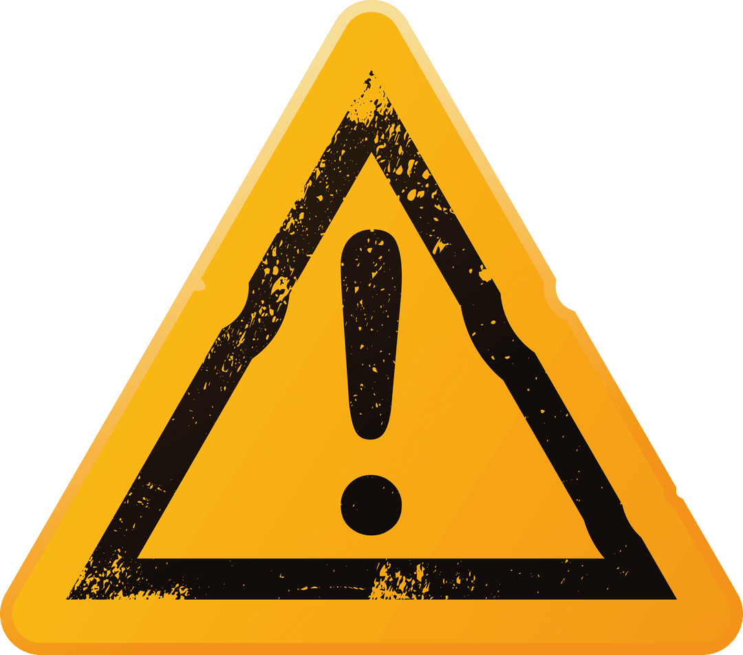 Warning Sign with Yellow Triangle and Exclamation Mark on Transparent Background