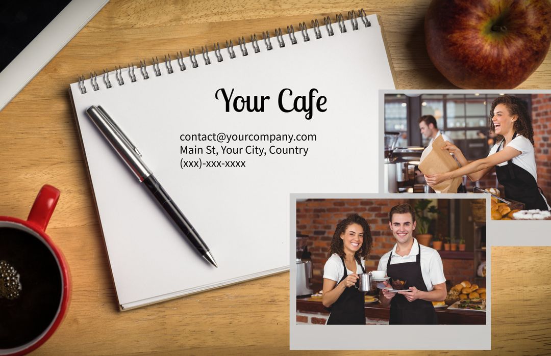 Cozy Cafe Mockup with Notepad and Friendly Staff Ready