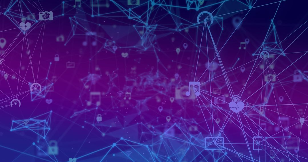Digital Network with Multimedia Icons on Gradient Background