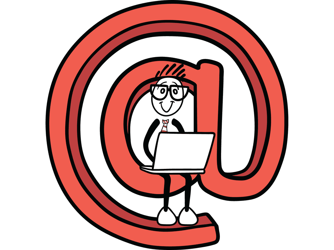 Transparent Cartoon Figure with Laptop on At Symbol Icon
