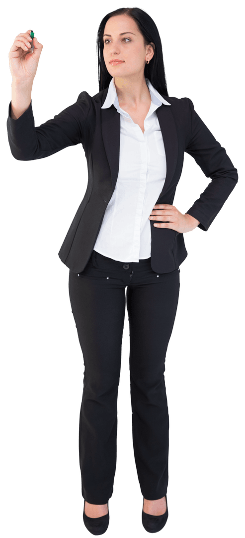 Transparent Businesswoman Writing with Marker in Suite