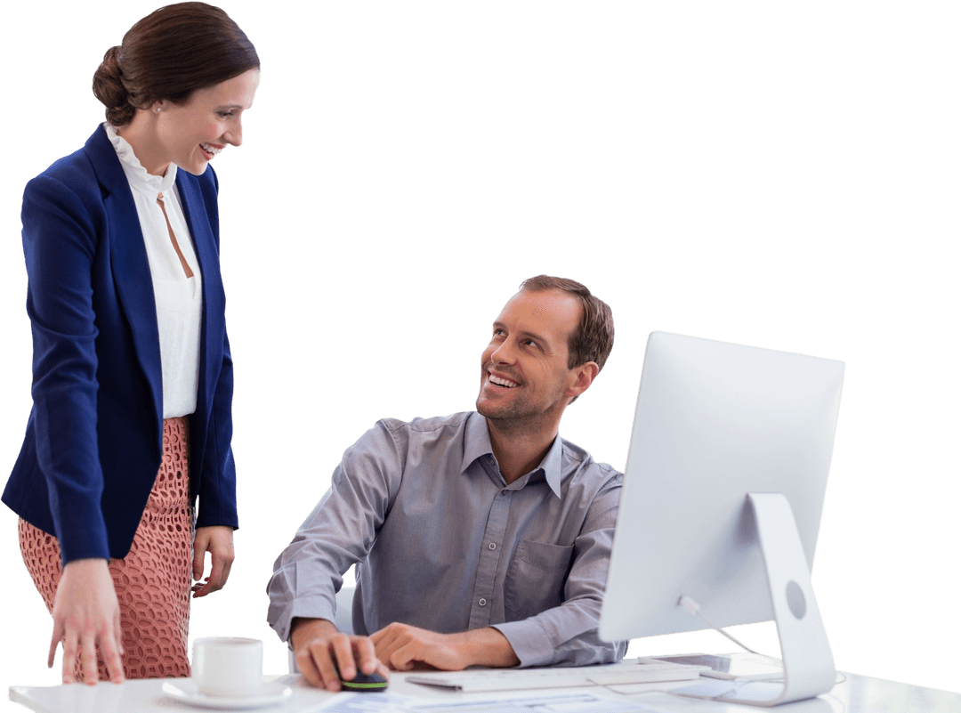 Transparent Business Colleagues Having Professional Discussion at Desk