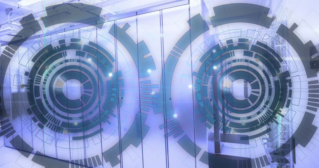 Futuristic Data Center with Double Exposure Tech Circles