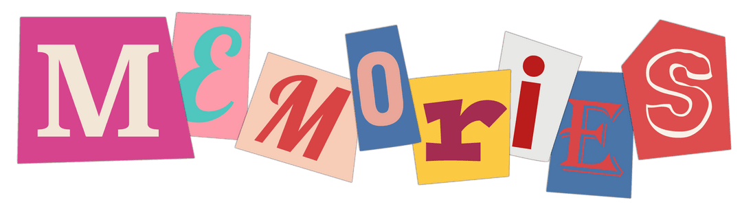 Colorful Paper Collage Letters Spelling MEMORIES on Transparent Background