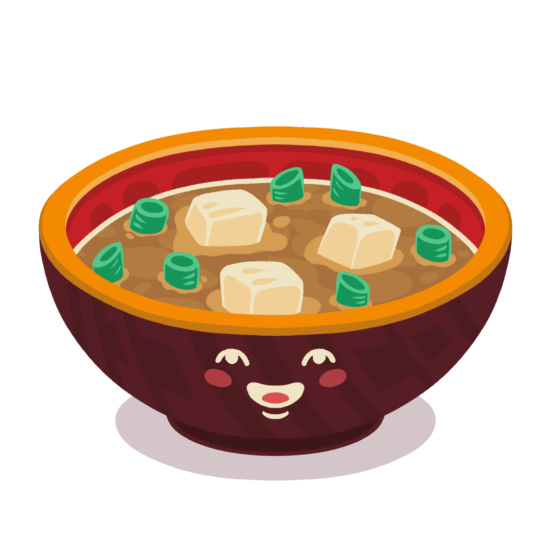 Cartoon Bowl of Kawaii Miso Soup with Cheerful Face Transparent Background