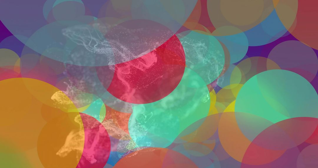 Layered translucent circles forming colorful abstract design with teal and red accents