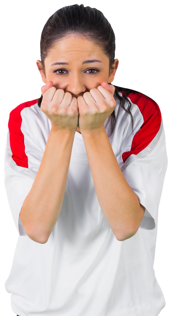 Transparent Nervous Football Fan in White and Red Jersey - Download Free Stock Images Pikwizard.com