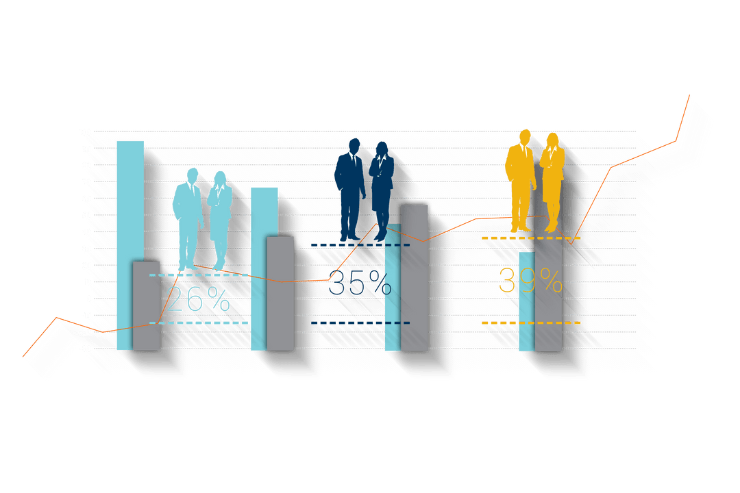 Business Growth Statistics Illustration with Graph & Icons on Transparent Background