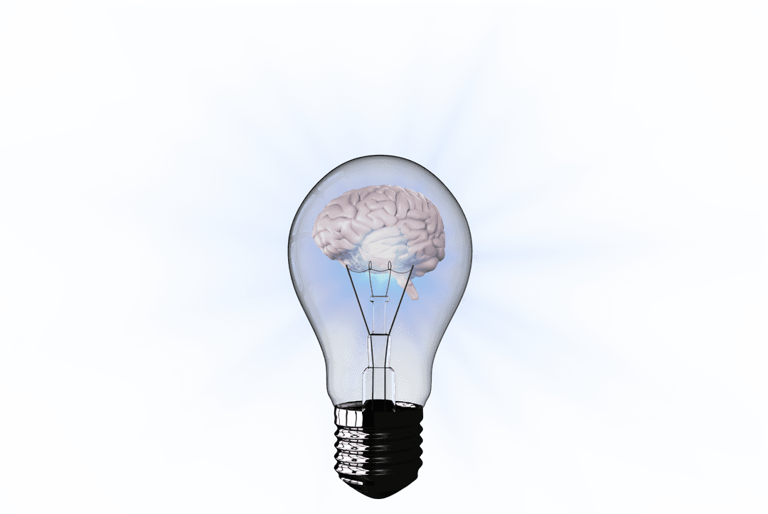 Transparent Light Bulb with Floating Human Brain Inside