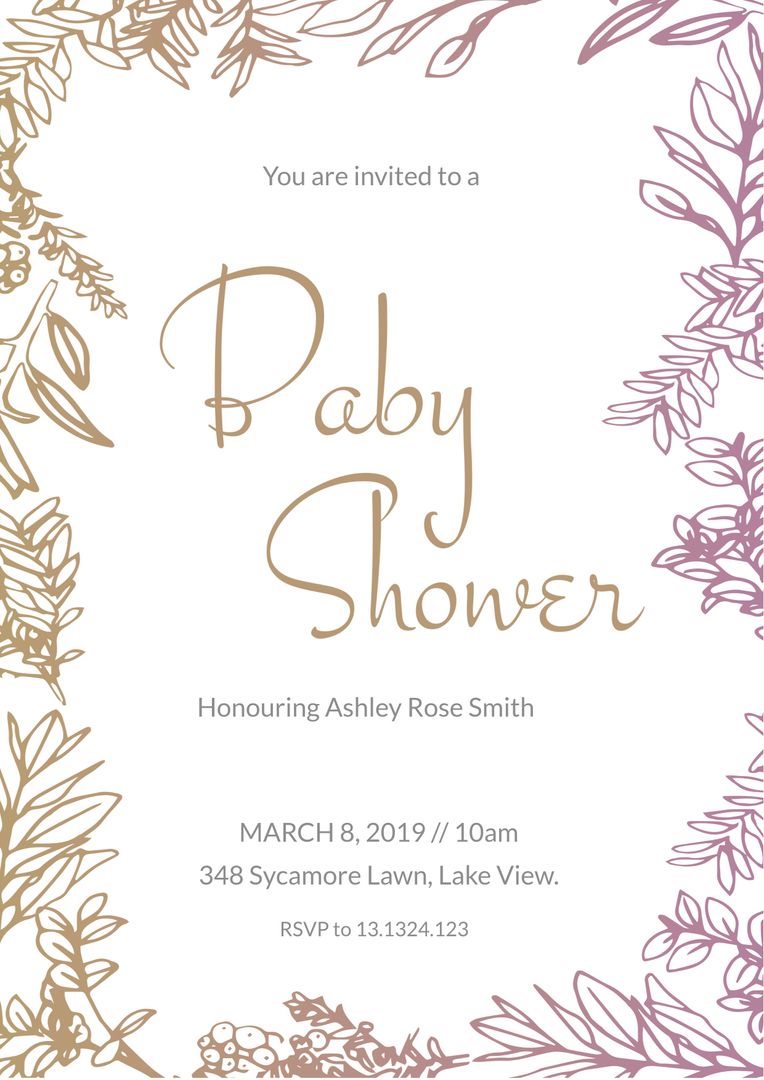 Elegant Floral Baby Shower Invitation with Golden and Purple Details - Download Free Stock Templates Pikwizard.com