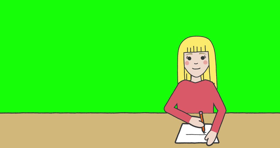 Illustrated Schoolgirl Within Classroom Writing on Green Screen Background - Free Images, Stock Photos and Pictures on Pikwizard.com