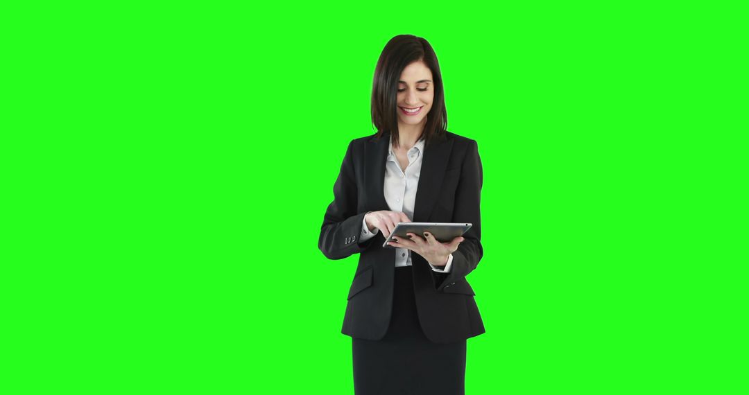 Businesswoman Using Tablet Against Green Screen Background - Free Images, Stock Photos and Pictures on Pikwizard.com