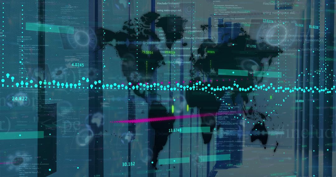 Global Finance Data with World Map and Server Room