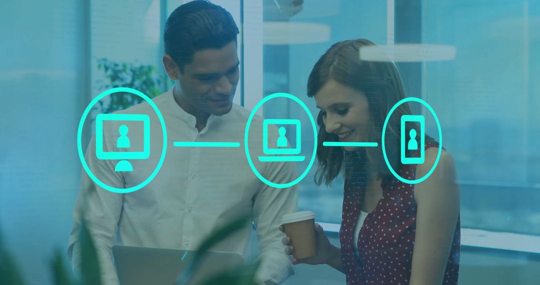 Professional Colleagues Discussing Technology and Innovation in Modern Office