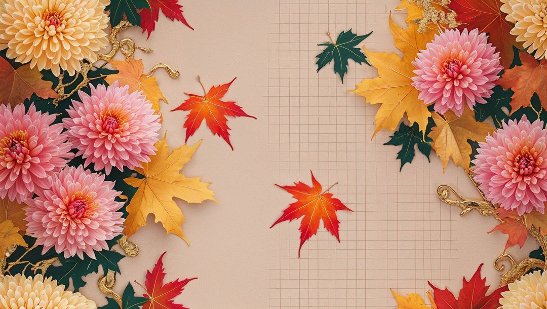 Floral and Maple Leaf Layout with Chrysanthemums on Grid Journal