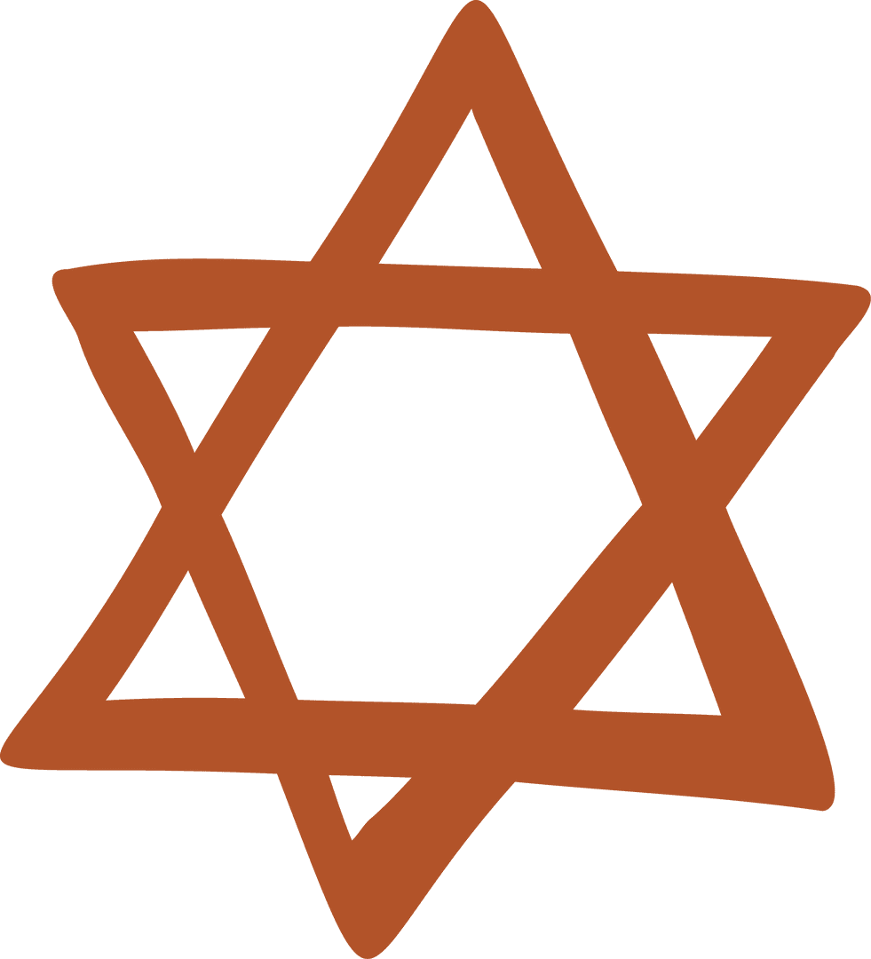 Burnt Orange Hand-Drawn Hexagram on Transparent Background