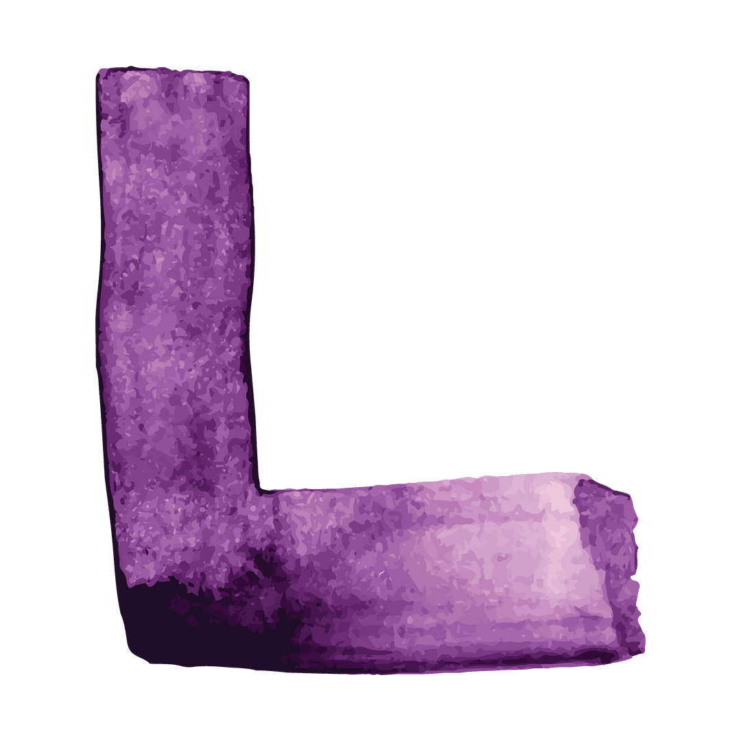 Purple Letter L on Transparent Background with Copy Space