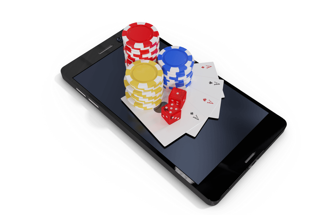 Transparent Mobile Casino Platform with Tokens and Cards Display