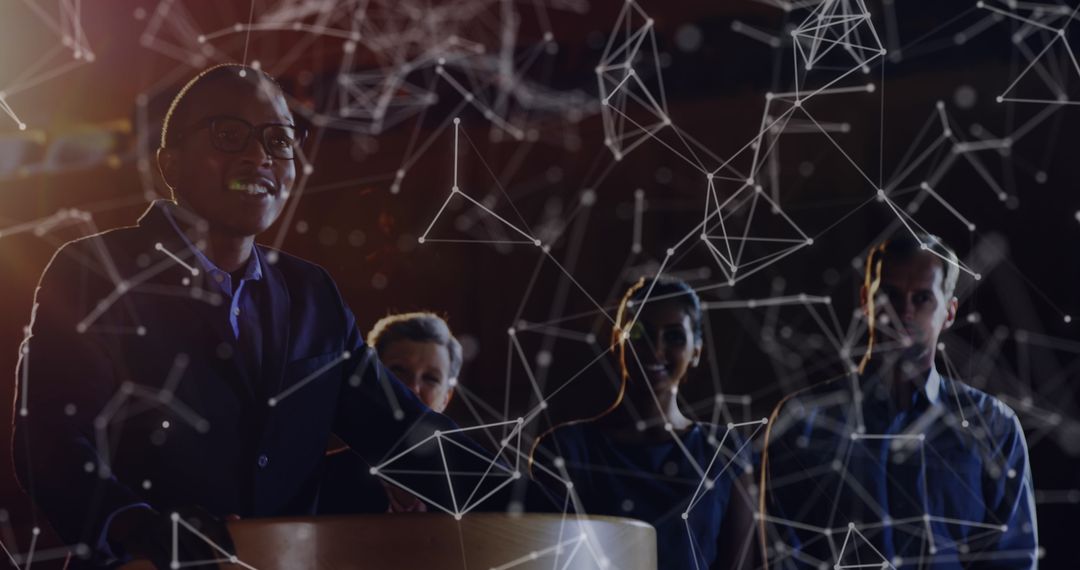 Business Presentation with Digital Network Overlay