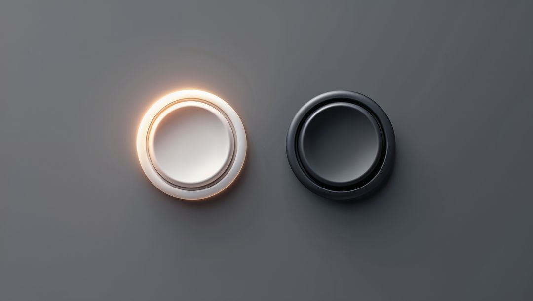 Minimalistic circular disc controls on gray surface, modern website design