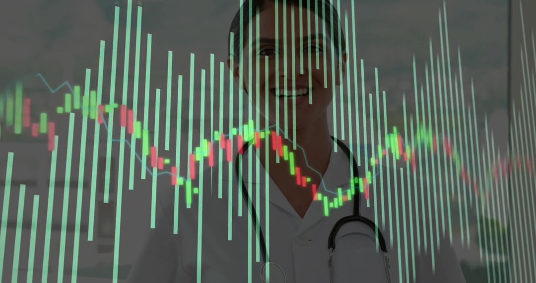 Doctor Analyzing Financial Charts with Technology Insights