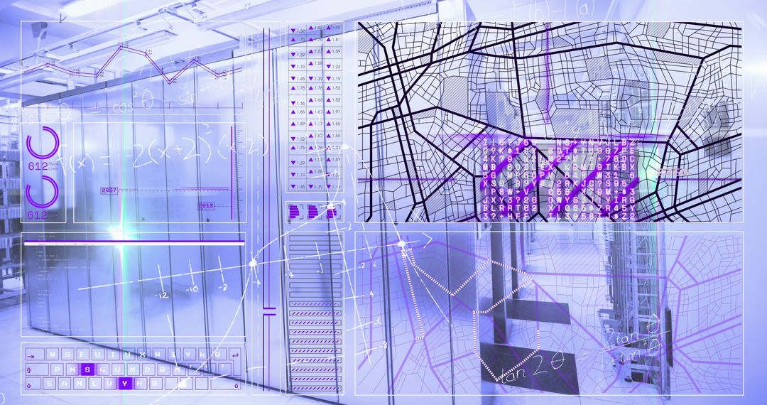 Digital Data Analytics Within Futuristic Server Room
