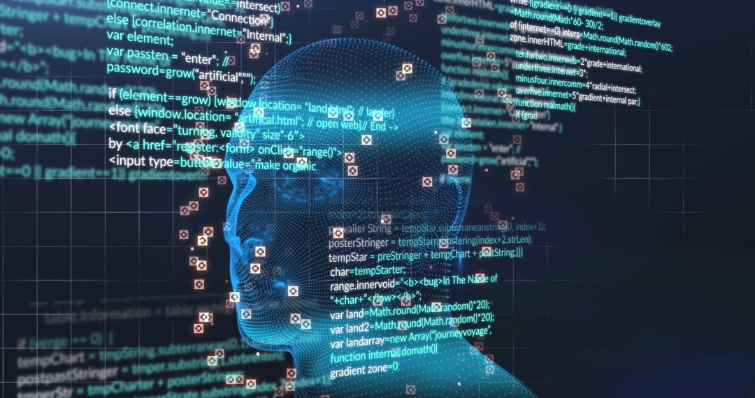 Digital Head with Data Streams on Futuristic Background